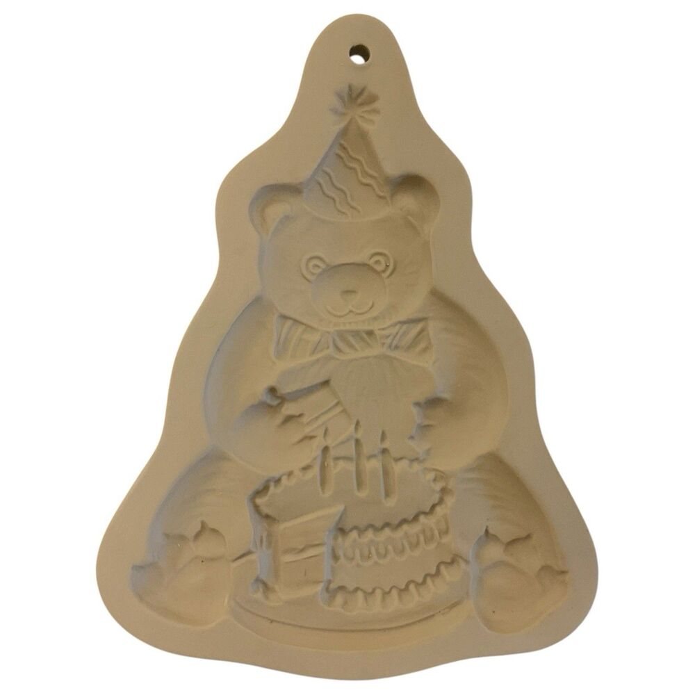 Vintage 1989 Brown Bag Cookie Art Birthday Cake Teddy Bear Party Stoneware Mold
